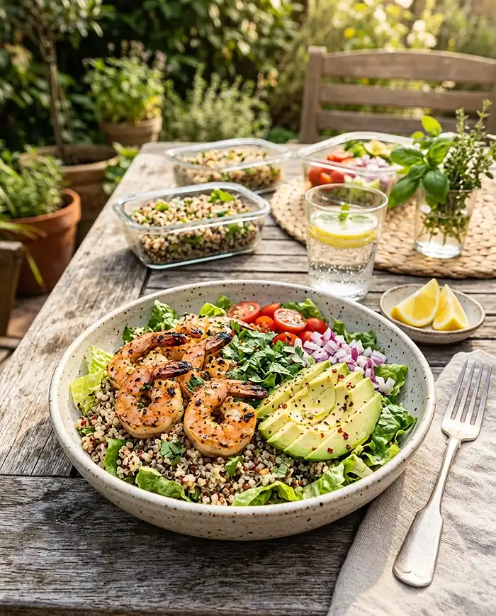 Healthy Lemon Garlic Shrimp Quinoa Bowls