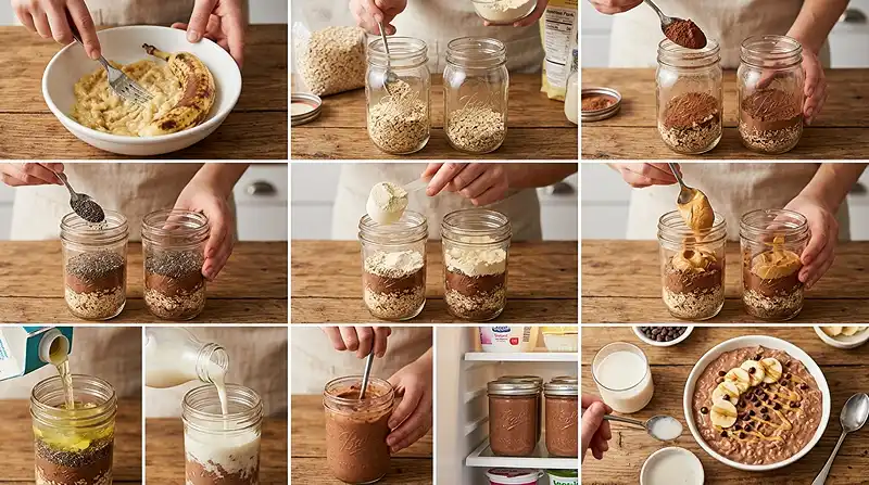 How to Make chocolate peanut butter banana overnight oats​ Recipe
