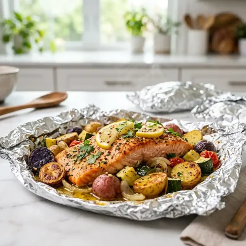 Lemon Garlic Salmon Foil Packets 2 Lemon Garlic Salmon Foil Packets