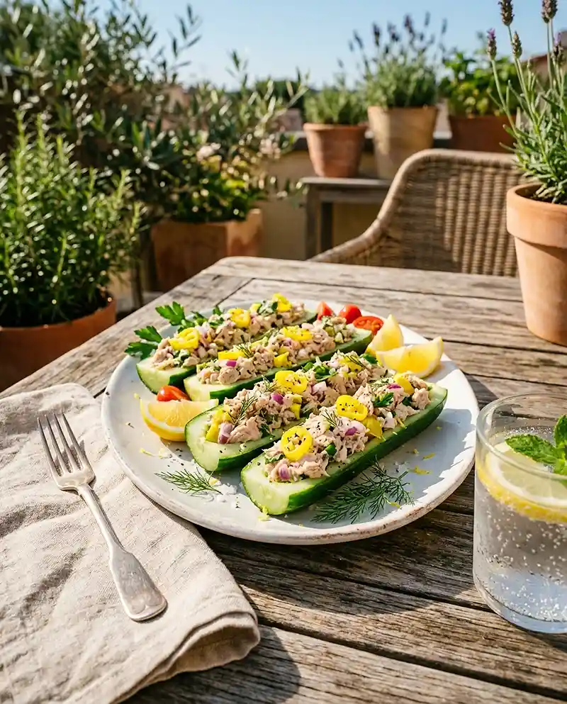 Mediterranean Tuna Cucumber Boats recipe