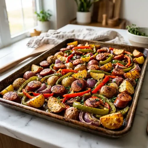Sheet Pan Sausage Peppers and Potatoes 5 Sheet Pan Sausage Peppers and Potatoes