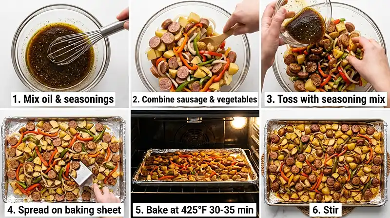 Sheet Pan Sausage Peppers and Potatoes 3 how to make Sheet Pan Sausage Peppers and Potatoes