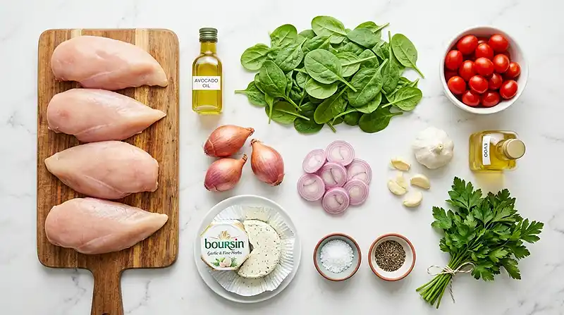 Boursin Spinach Chicken Bake 2 ingredients for Boursin Spinach Chicken Bake