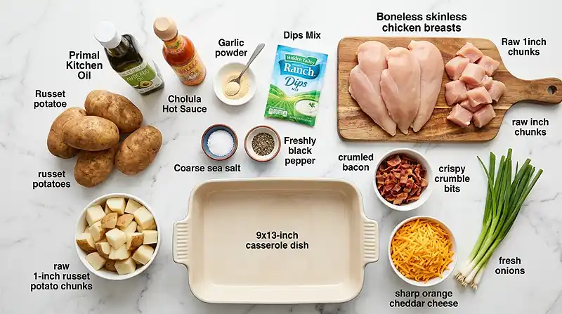 Chicken Bacon Ranch Potato Bake 2 ingredients for Chicken Bacon Ranch Potato Bake