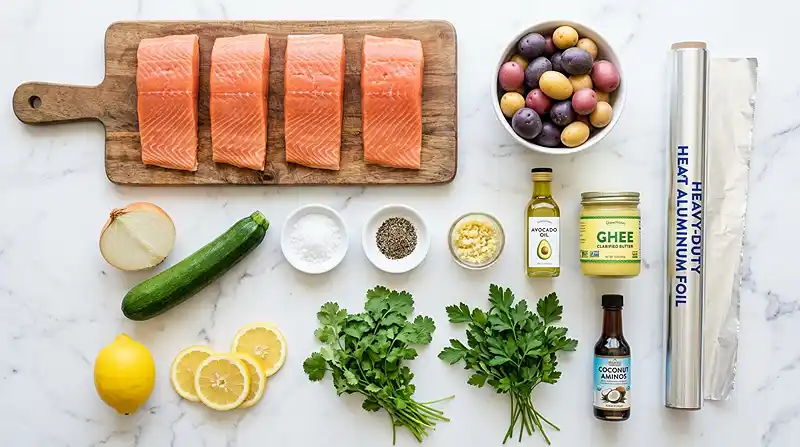 Lemon Garlic Salmon Foil Packets 3 ingredients for Lemon Garlic Salmon Foil Packets