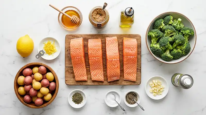 Sheet Pan Honey Mustard Salmon and Asparagus 2 ingredients for the Sheet Pan Honey Mustard Salmon and Asparagus