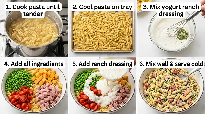 Greek Yogurt Ranch Pasta Salad 3 preparing of Greek Yogurt Ranch Pasta Salad
