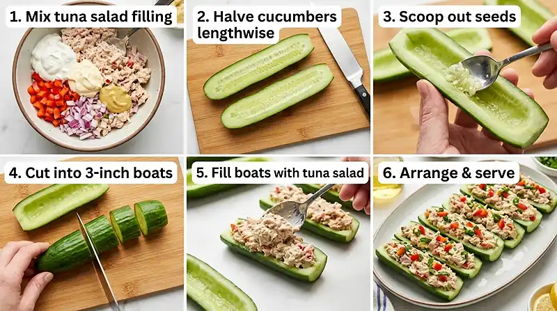 preparing the Mediterranean Tuna Cucumber Boats