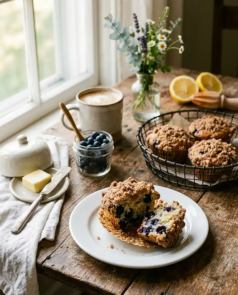 Blueberry Crumb Muffins 4 Blueberry Crumb Muffins recipe