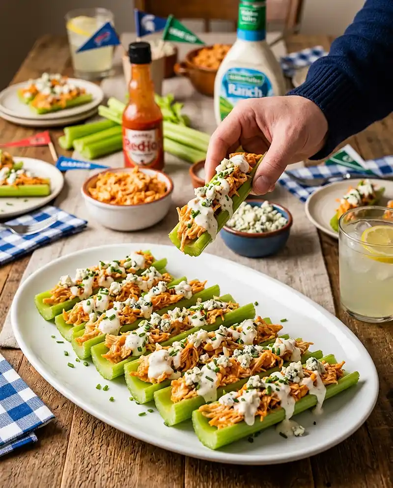 Buffalo Chicken Celery Boats 4 Buffalo Chicken Celery Boats recipe