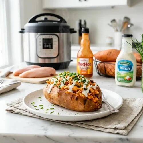 Buffalo Chicken Stuffed Sweet Potatoes