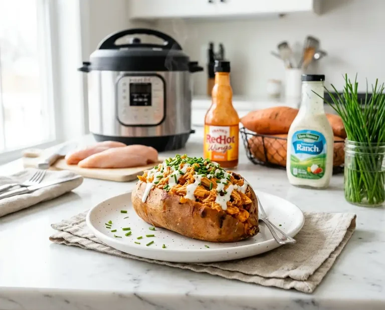 Buffalo Chicken Stuffed Sweet Potatoes