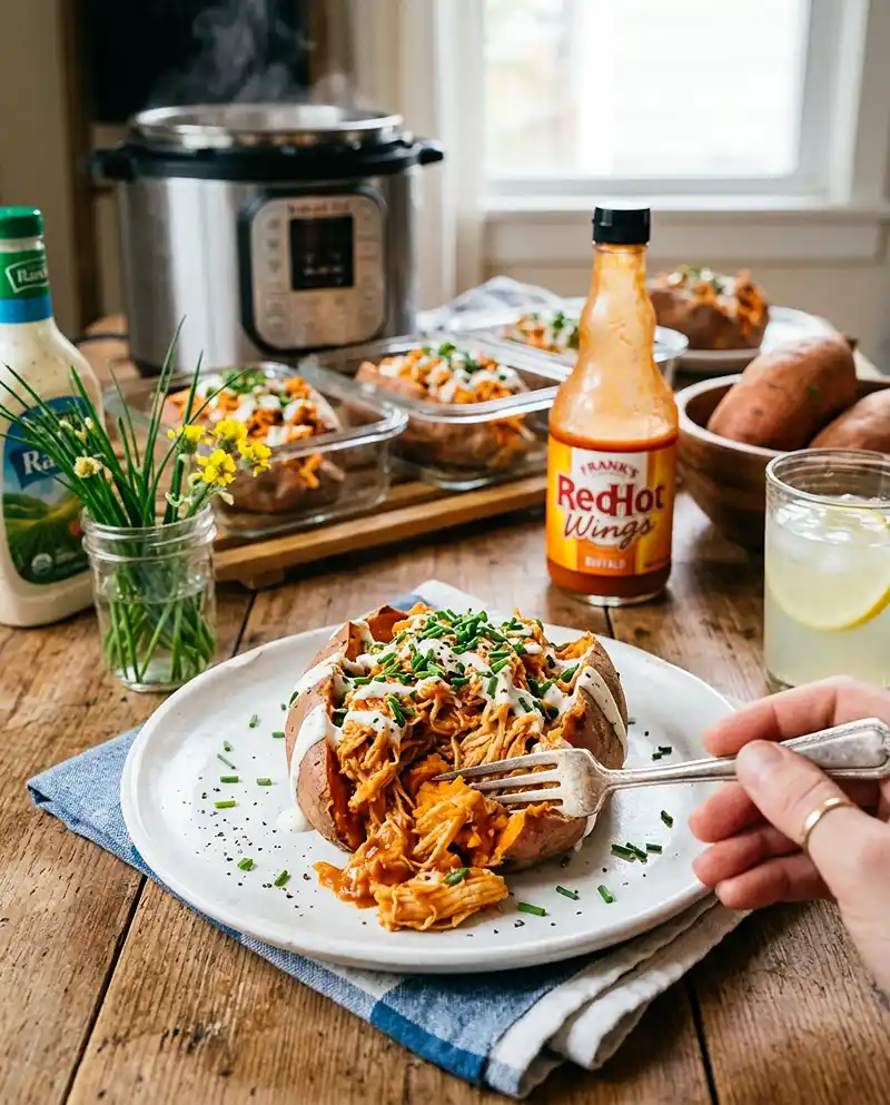 Buffalo Chicken Stuffed Sweet Potatoes recipe