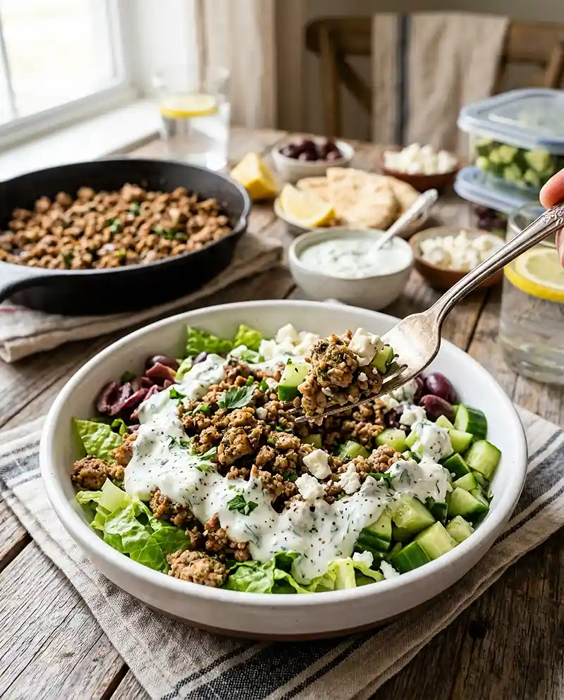 Greek Turkey Burger Bowls 4 Greek Turkey Burger Bowls recipe