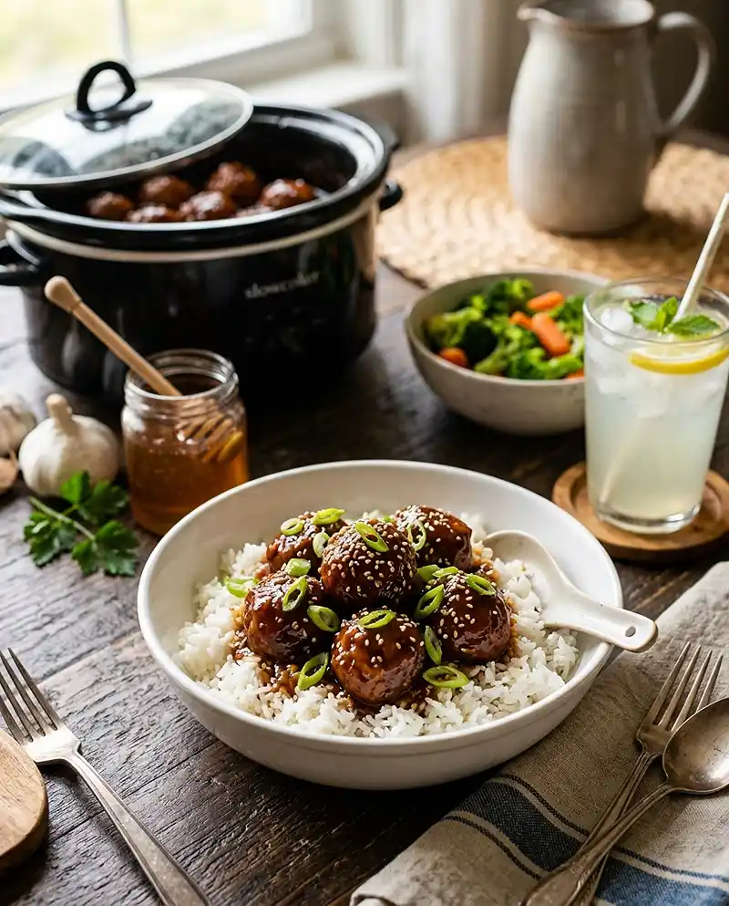Honey Garlic Meatball Bowls 4 Honey Garlic Meatball Bowls recipe