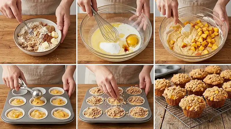 Peach Coffee Cake Muffins 3 How to Make Peach Coffee Cake Muffins