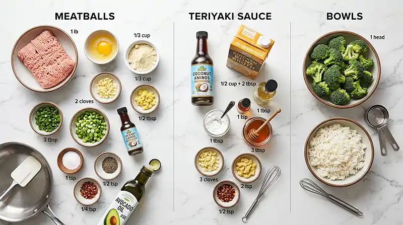 INGREDIENTS FOR THE Teriyaki Turkey Meatballs with Broccoli