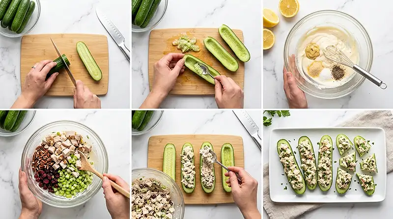 Chicken Salad Cucumber Boats 3 PREPARING THE Chicken Salad Cucumber Boats