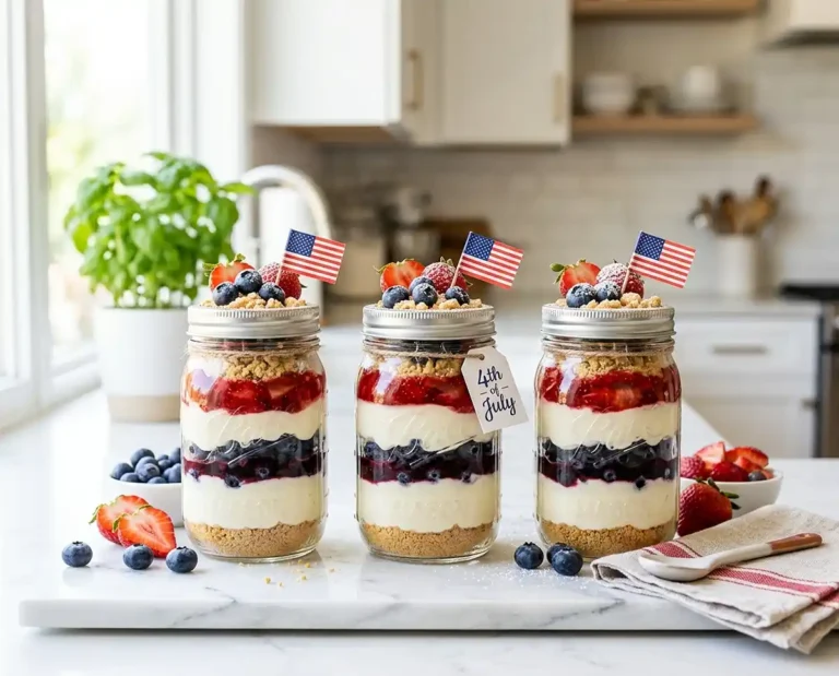 Patriotic Berry Cheesecake Jars
