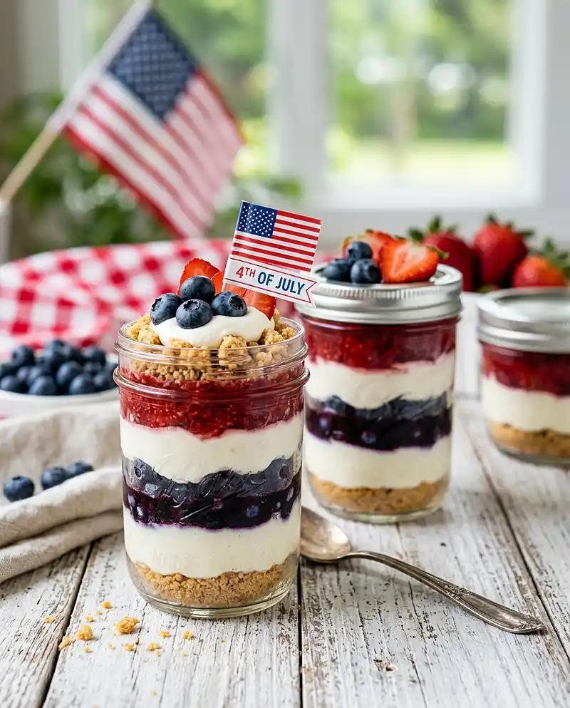 Patriotic Berry Cheesecake Jars 4 Patriotic Berry Cheesecake Jars recipe