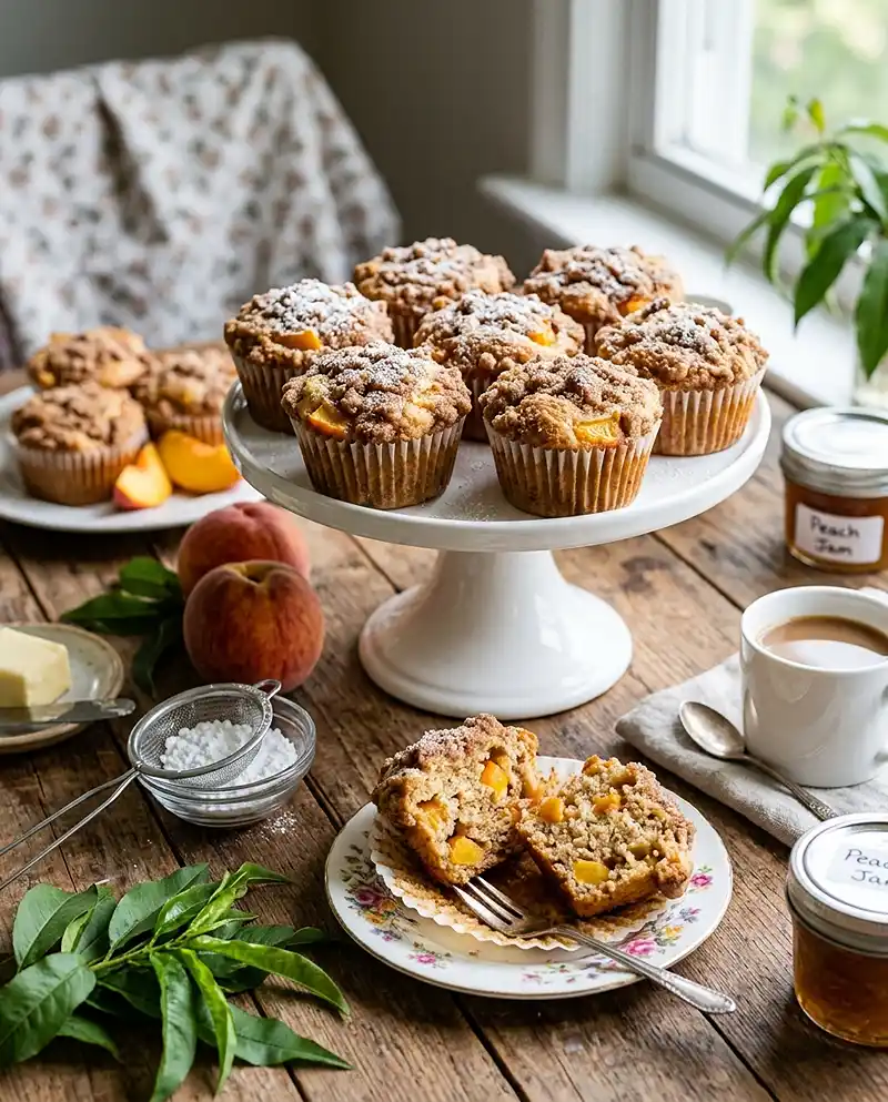 Peach Coffee Cake Muffins 4 Peach Coffee Cake Muffins recipe