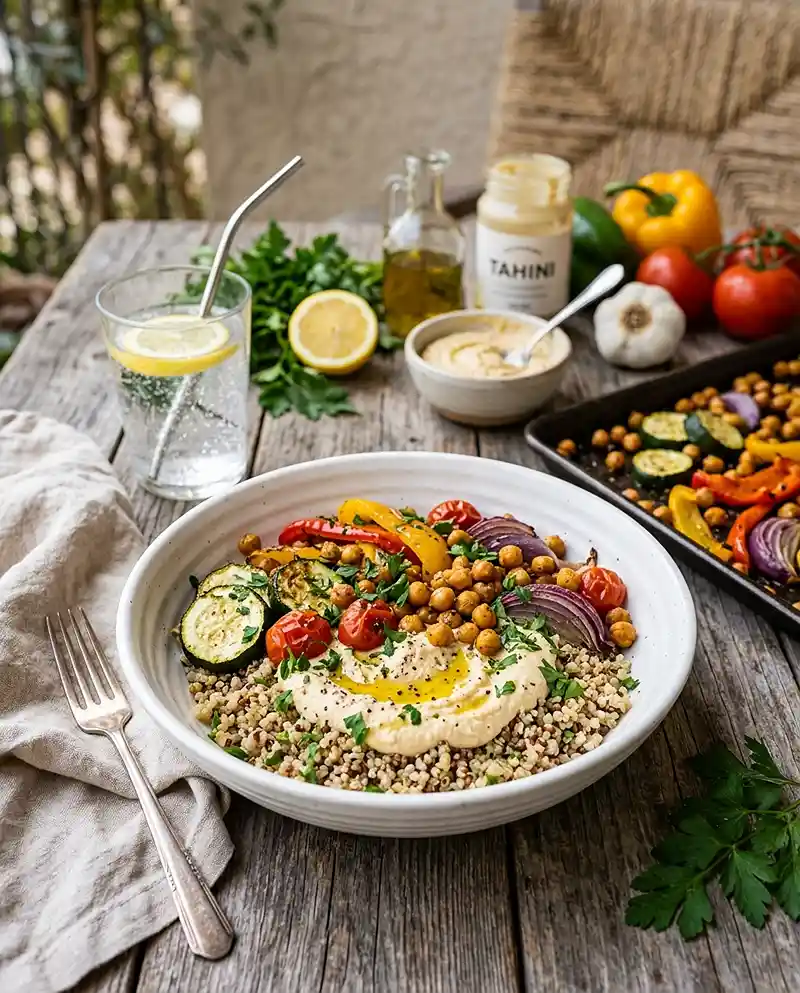 Roasted Veggie Hummus Grain Bowls 4 Roasted Veggie Hummus Grain Bowls RECIPE