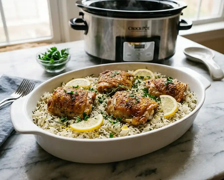 Slow Cooker Lemon Herb Chicken and Rice