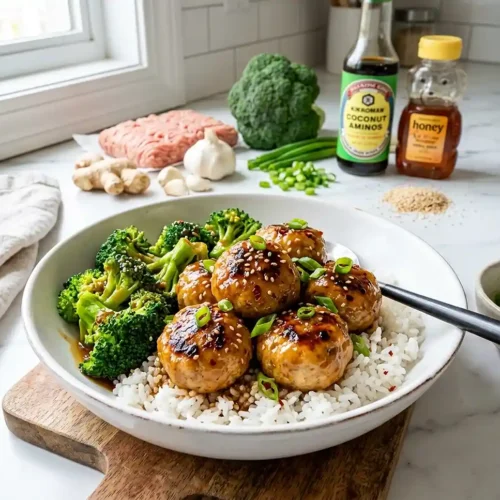 Teriyaki Turkey Meatballs with Broccoli