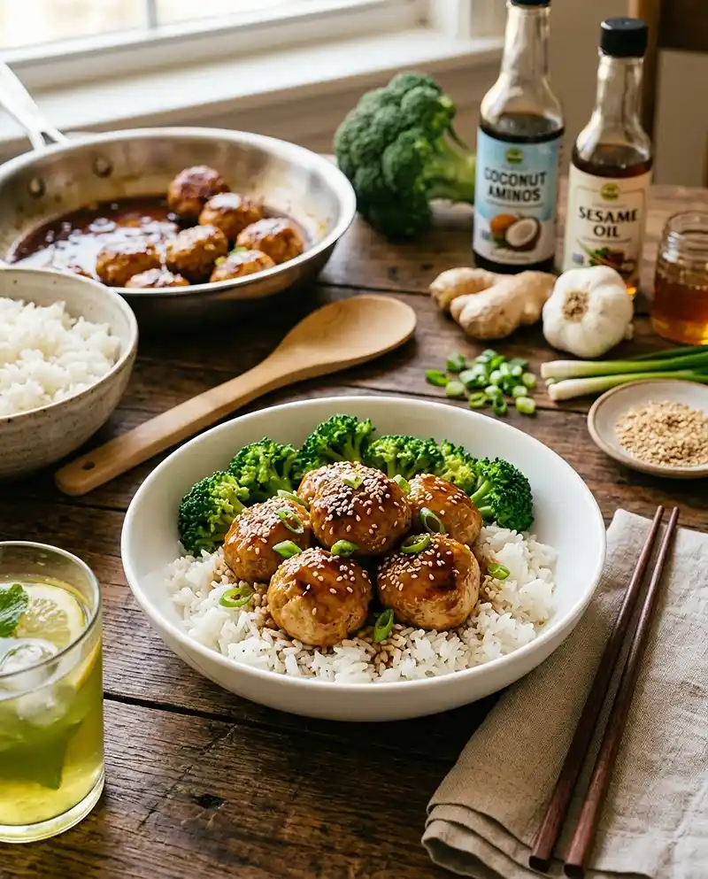 Teriyaki Turkey Meatballs with Broccoli RECIPE