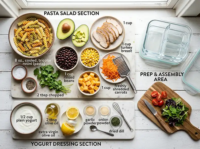 Turkey Avocado Pasta Salad Lunch Boxes 3 Turkey Avocado Pasta Salad Lunch Boxes Ingredients
