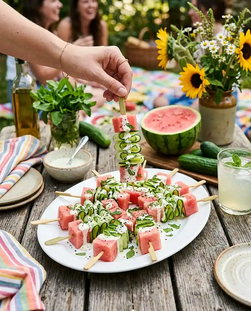 Watermelon Cucumber Skewers 4 Watermelon Cucumber Skewers recipe