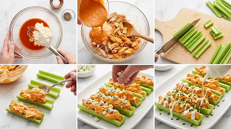 Buffalo Chicken Celery Boats 3 how to make Buffalo Chicken Celery Boats