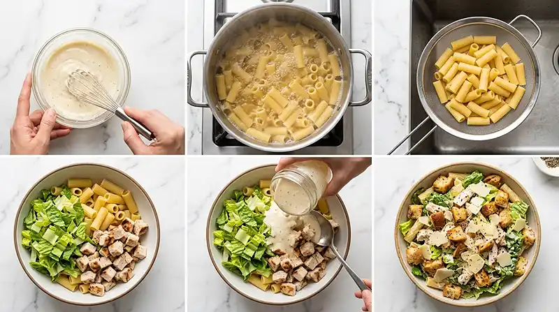 Chicken Caesar Pasta Salad Bowls 3 how to make the Chicken Caesar Pasta Salad Bowls