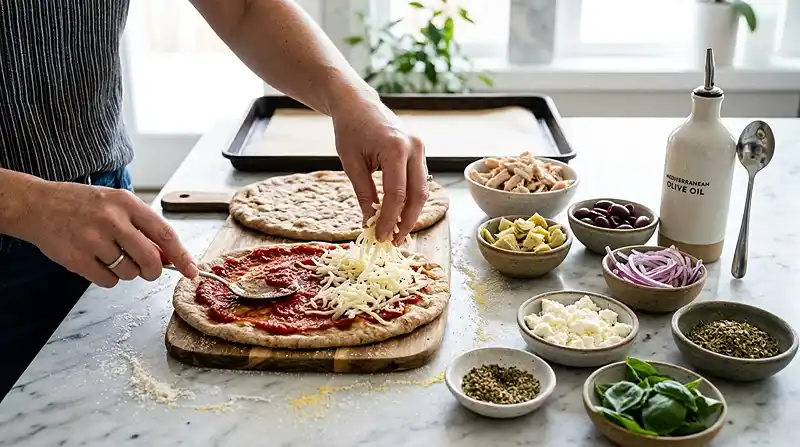 Mediterranean Chicken Flatbread Pizza 3 how to make the Mediterranean Chicken Flatbread Pizza