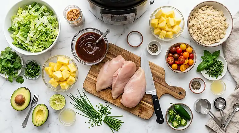 BBQ Chicken Pineapple Bowls 2 ingredients for BBQ Chicken Pineapple Bowls