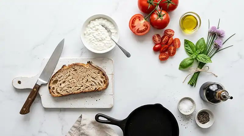 Bruschetta Cottage Cheese Toasts 2 ingredients for Bruschetta Cottage Cheese Toasts