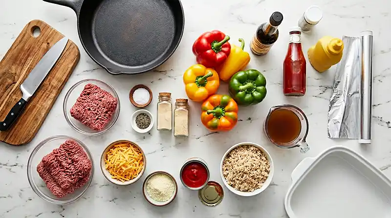 Cheeseburger Stuffed Peppers 2 ingredients for Cheeseburger Stuffed Peppers
