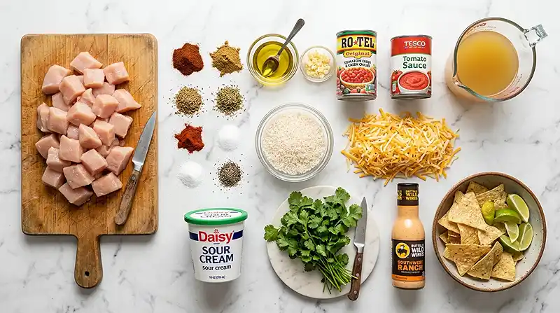 Cheesy Chicken Taco Rice Bake 2 ingredients for Cheesy Chicken Taco Rice Bake