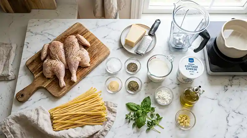 Cottage Cheese Alfredo Chicken Pasta 2 ingredients for Cottage Cheese Alfredo Chicken Pasta