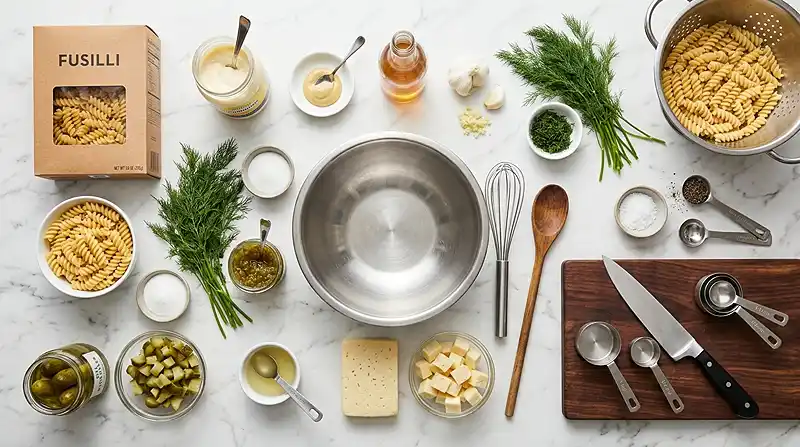 Creamy Dill Pickle Pasta Salad 2 ingredients for Creamy Dill Pickle Pasta Salad