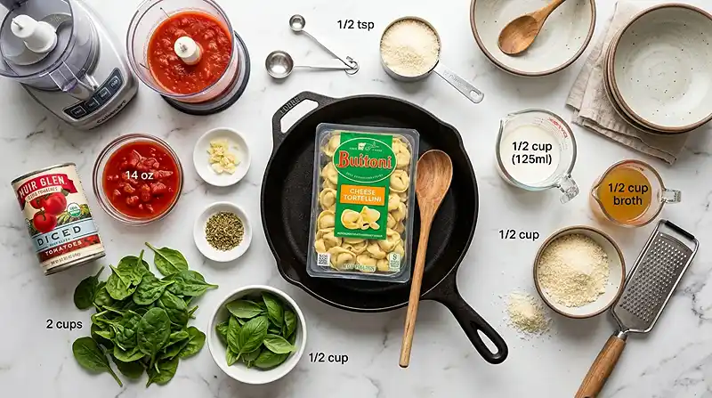 Creamy Tomato Tortellini Skillet 2 ingredients for Creamy Tomato Tortellini Skillet