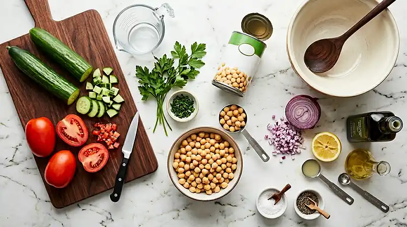 Cucumber Tomato Chickpea Salad 2 ingredients for Cucumber Tomato Chickpea Salad