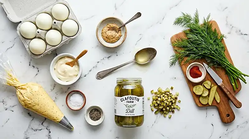 Dill Pickle Deviled Eggs 2 ingredients for Dill Pickle Deviled Eggs