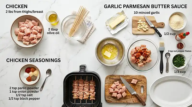 Garlic Parmesan Chicken Skewers 2 ingredients for Garlic Parmesan Chicken Skewers