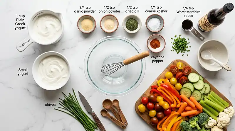 Greek Yogurt Ranch Veggie Dip 2 ingredients for Greek Yogurt Ranch Veggie Dip