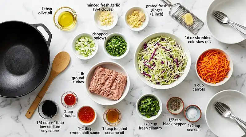 Ground Turkey Egg Roll Bowls 2 ingredients for Ground Turkey Egg Roll Bowls