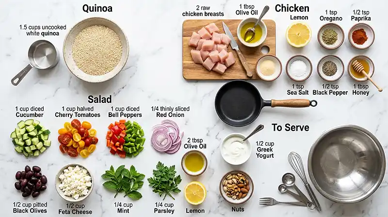 Mediterranean Chicken Quinoa Bowls 2 ingredients for Mediterranean Chicken Quinoa Bowls