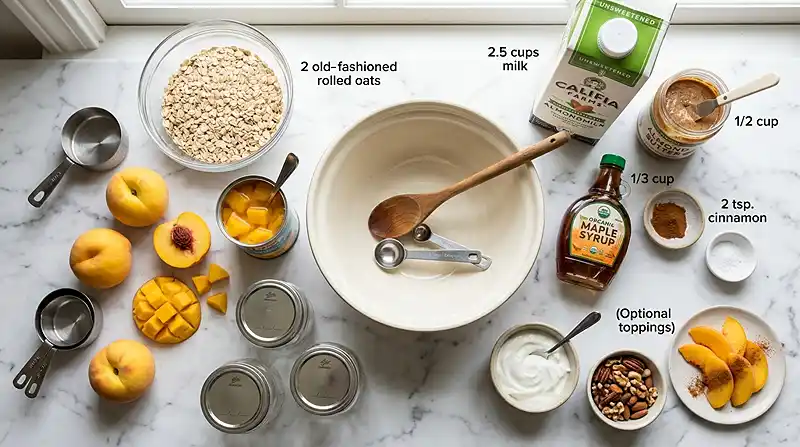 Peach Cobbler Overnight Oats 2 ingredients for Peach Cobbler Overnight Oats