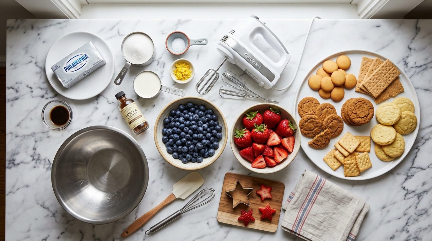 Red White and Blue Cheesecake Dip 2 ingredients for Red White and Blue Cheesecake Dip