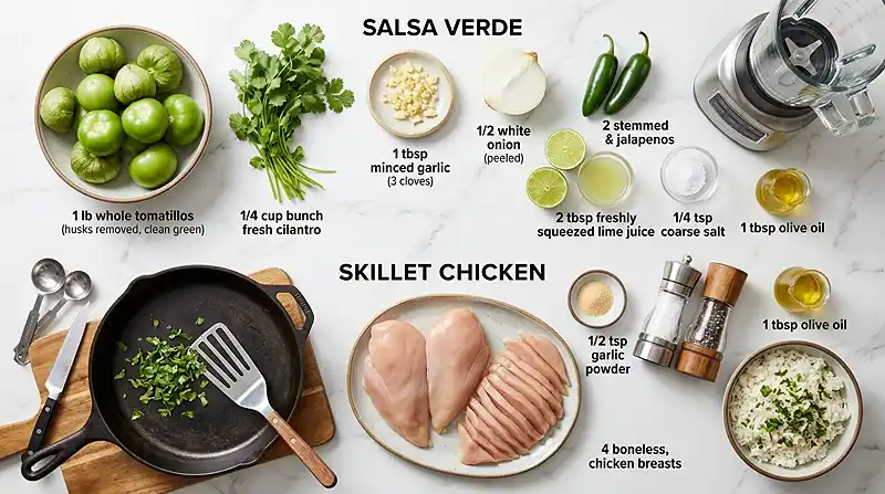 Skillet Salsa Verde Chicken 2 ingredients for Skillet Salsa Verde Chicken